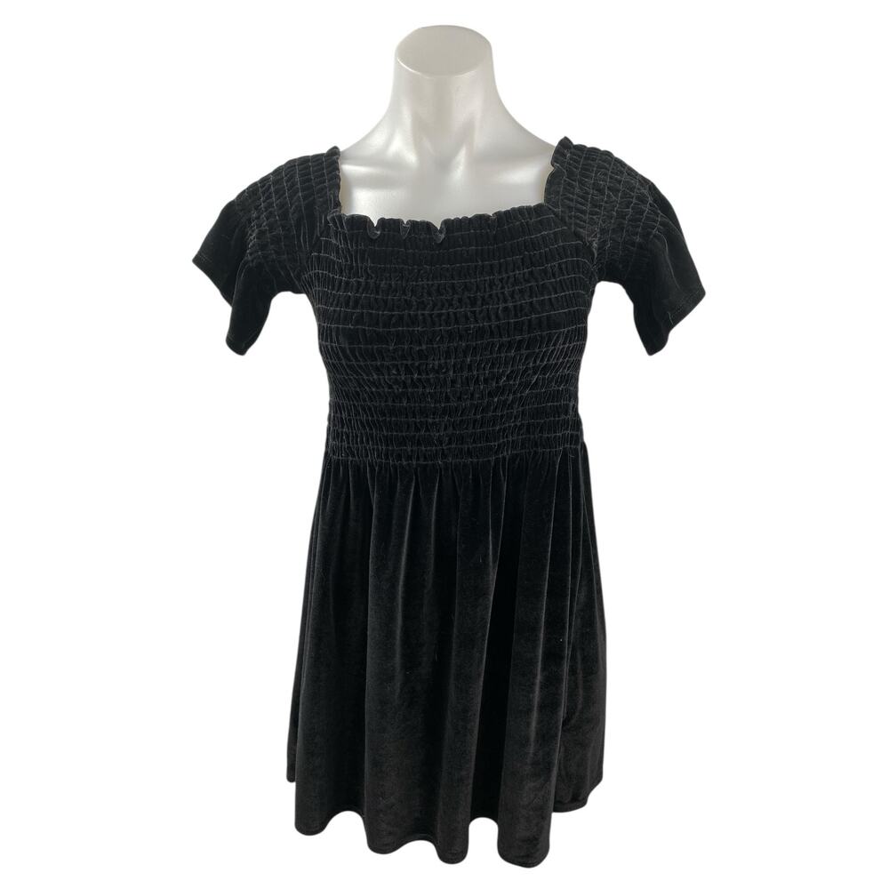 Urban Outfitters Clara Black Velvet Smocked Off Shoulder Mini A-Line Dress Sz M
